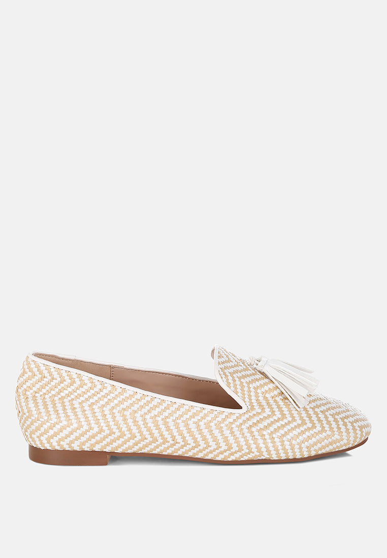 dara raffia tassels detail loafers#color_beige