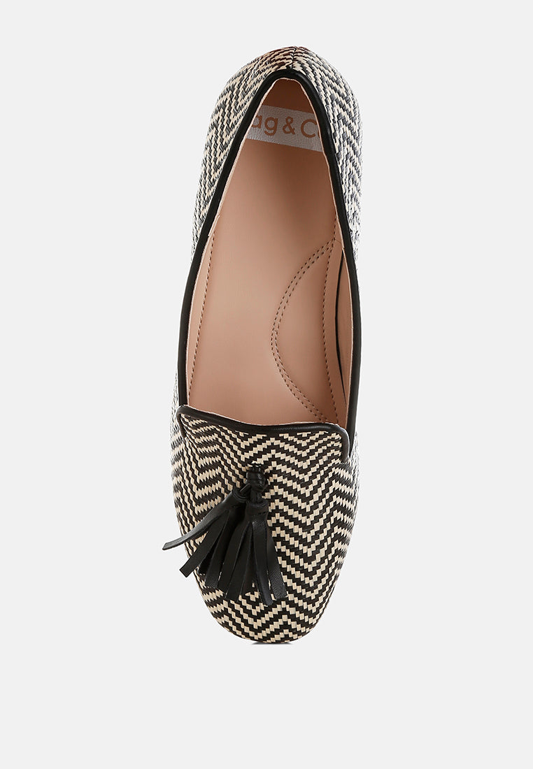 dara raffia tassels detail loafers#color_black