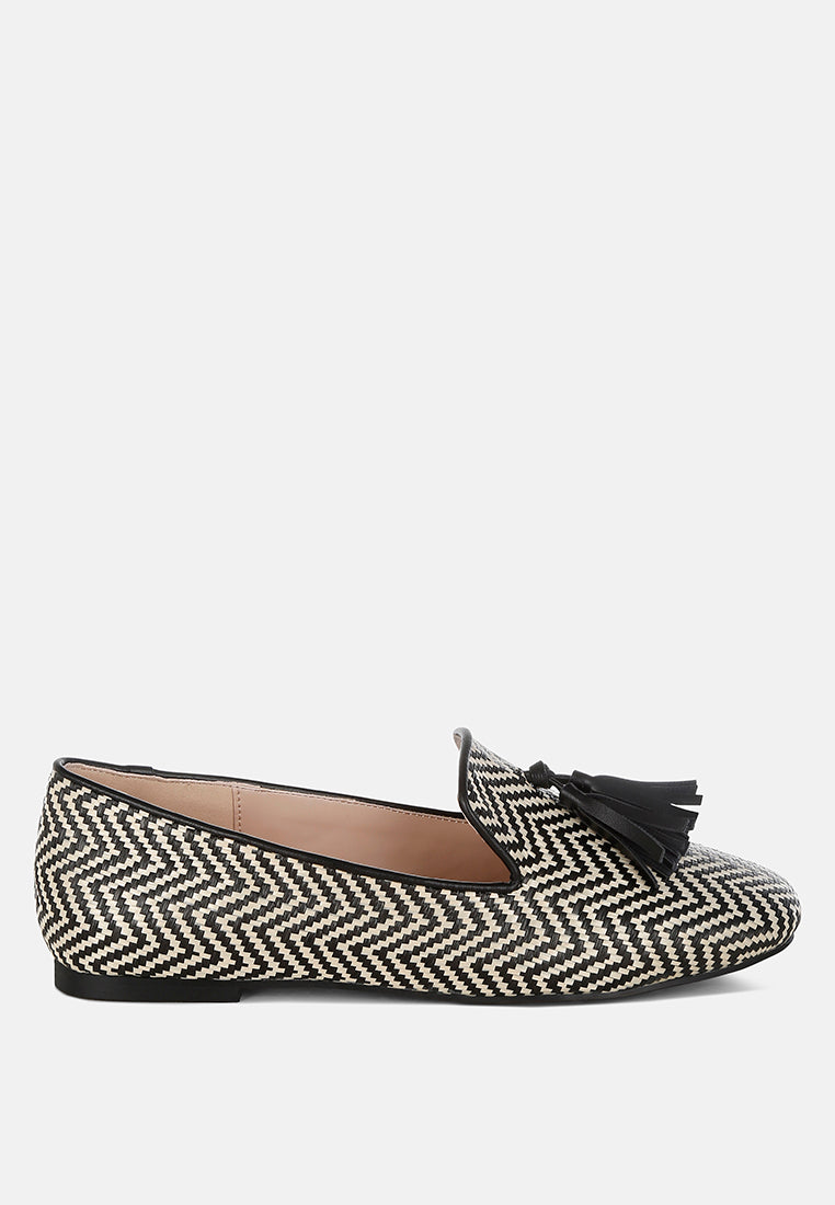 dara raffia tassels detail loafers#color_black