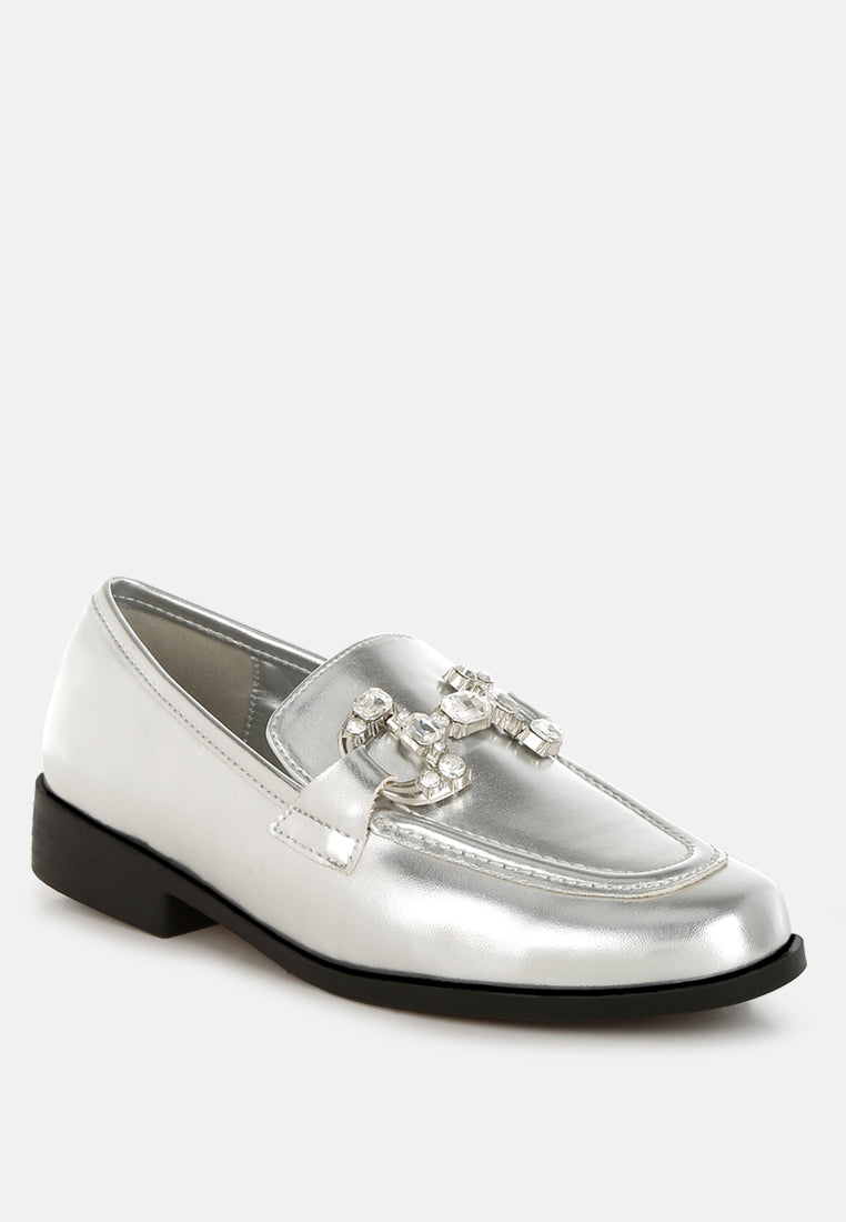 dendron diamante horsebit metallic loafers#color_silver