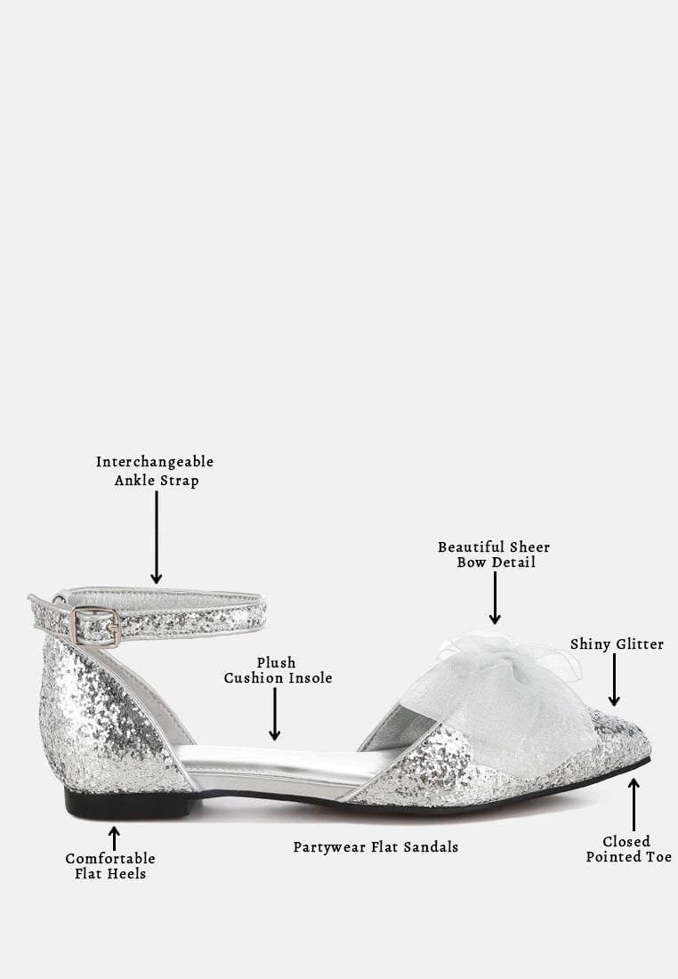 clarice sheer bow detail glitter flat sandals#color_silver