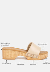 MINNY Textured Heel Leather Slip On Sandals in Beige#color_beige