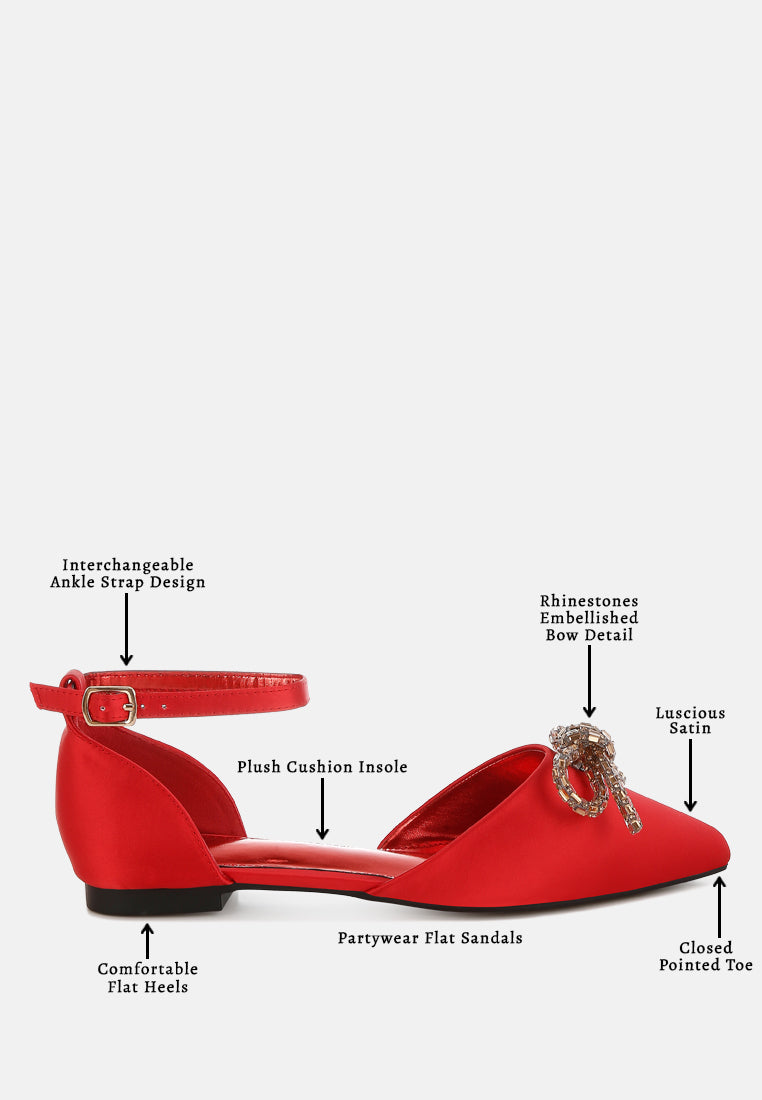 simina rhinestone detail bow flat sandals#color_red
