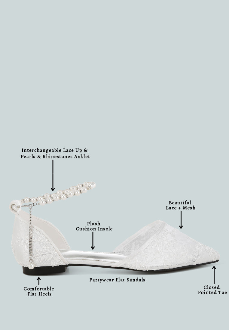 shrami pearl & rhinestone strap flat sandals#color_white