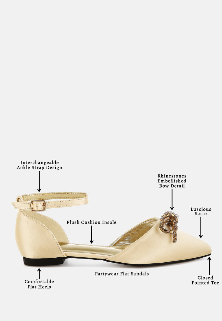 simina rhinestone detail bow flat sandals#color_gold