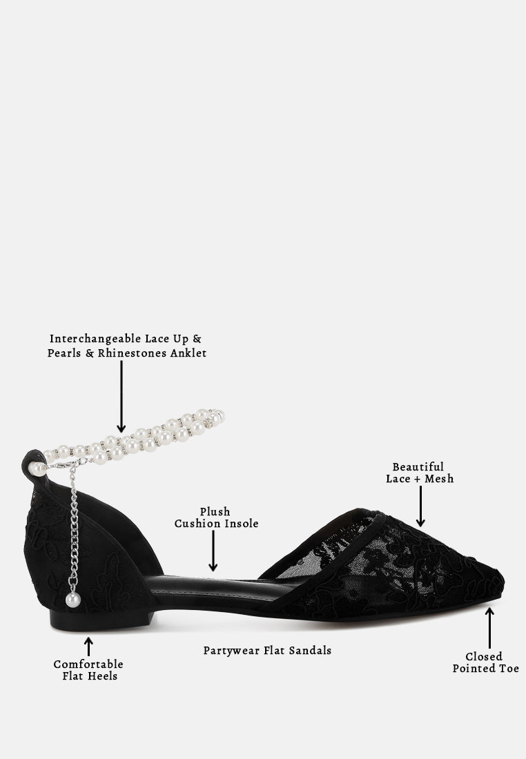 shrami pearl & rhinestone strap flat sandals#color_black