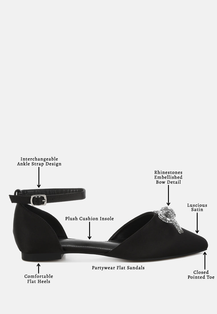 simina rhinestone detail bow flat sandals#color_black