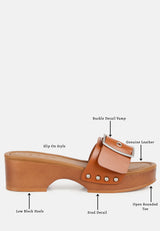 MIINDY Buckle Strap Leather Slip Ons in Tan#color_tan