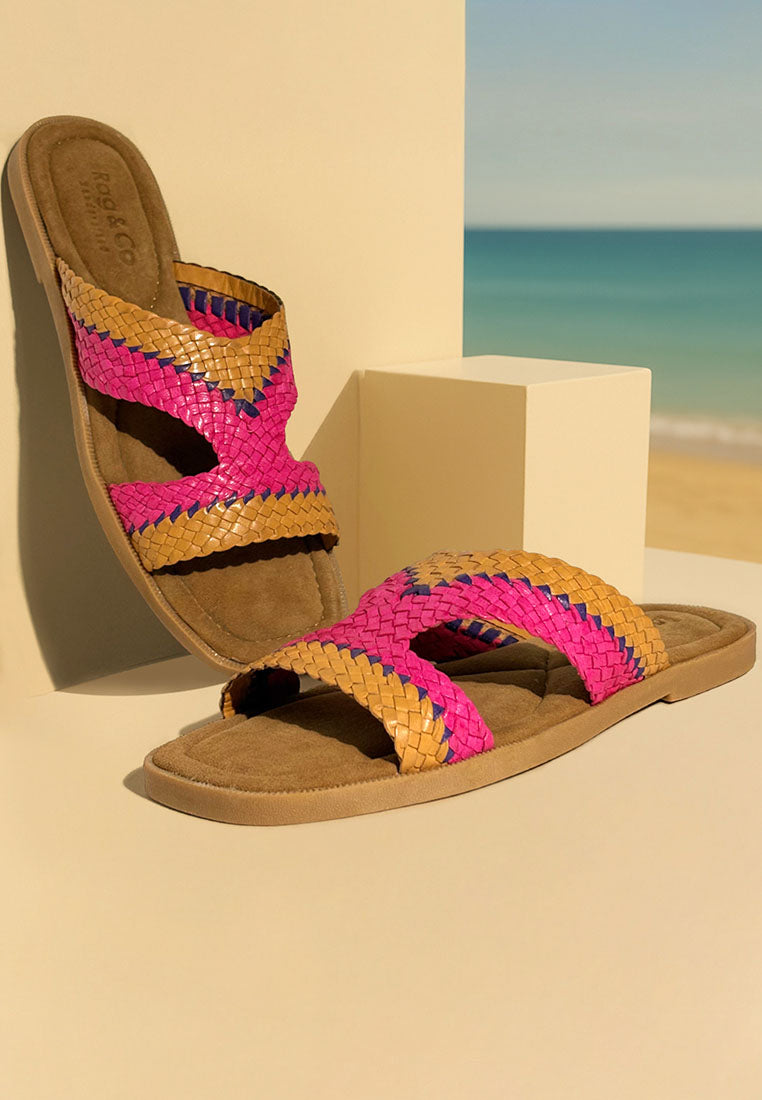 eirata genuine mesh leather slip-on flats#color_pink