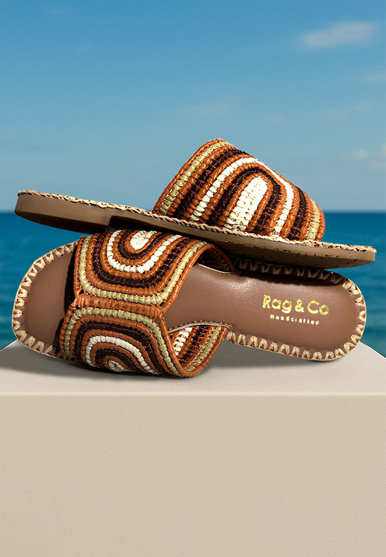 kivah handwoven raffia slip-on flats#color_brown