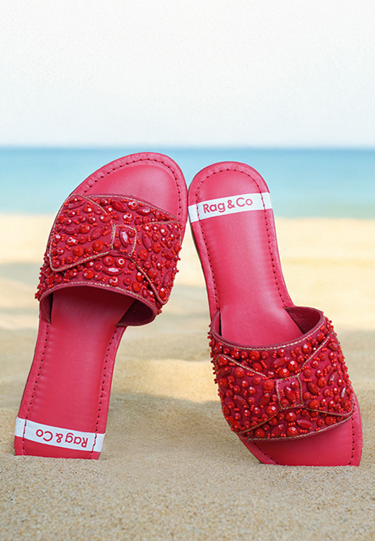 pipa big bow beaded flats#color_red