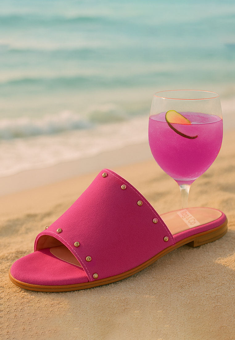 odalia soft suede leather studded flats#color_fuchsia
