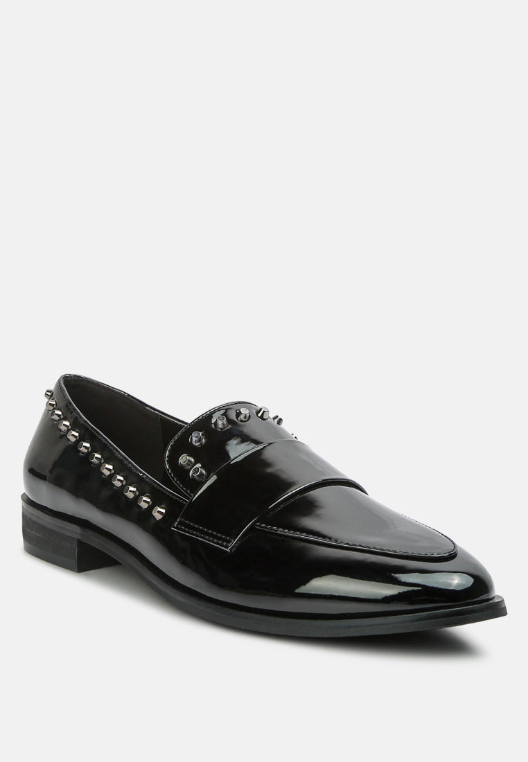 emilia black patent stud penny loafers#color_black