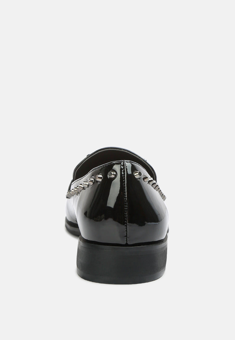 emilia black patent stud penny loafers#color_black