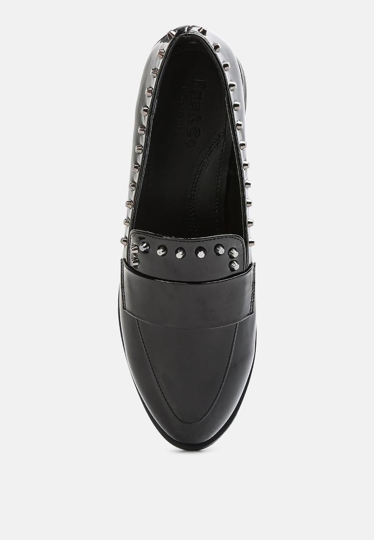 emilia black patent stud penny loafers#color_black