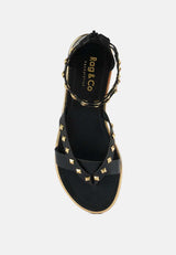EMMETH Studs Embellished Black Flat Gladiator Sandals#color_black