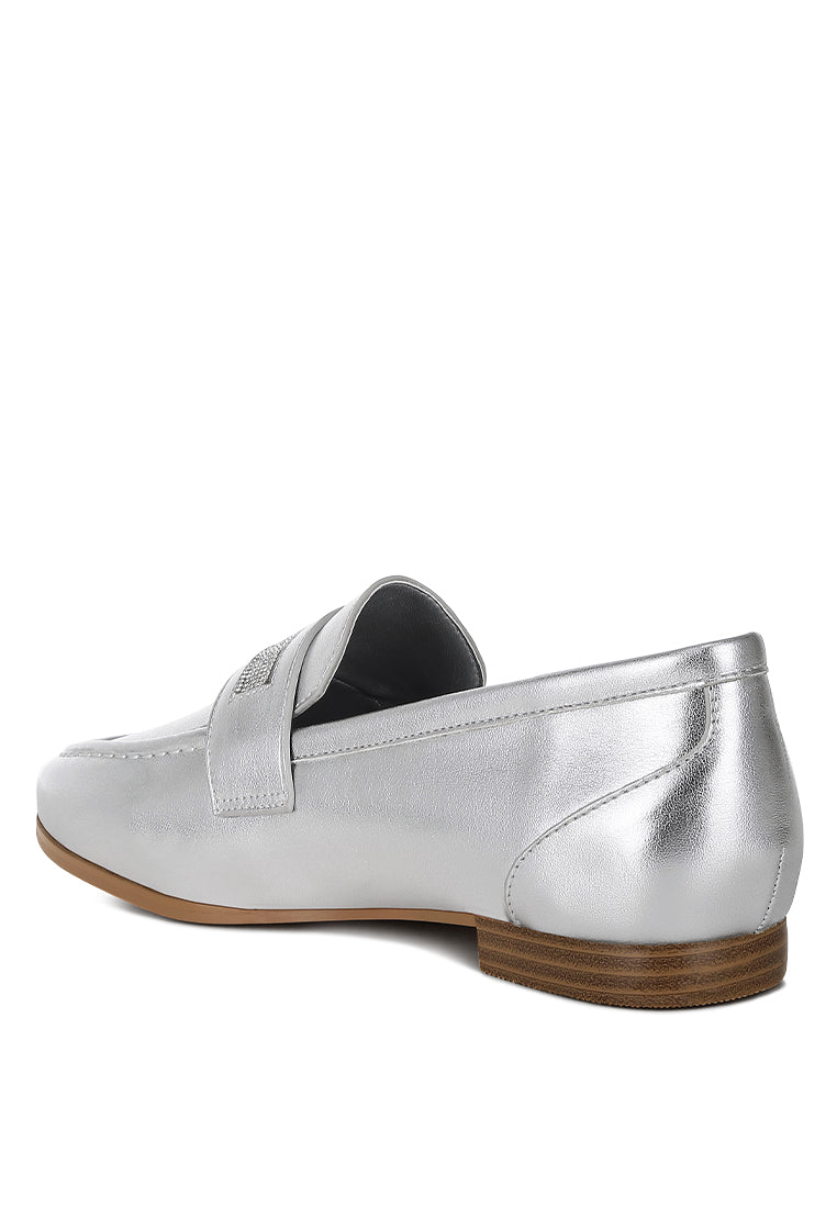 eden ode rhinestone strap metallic loafers#color_silver