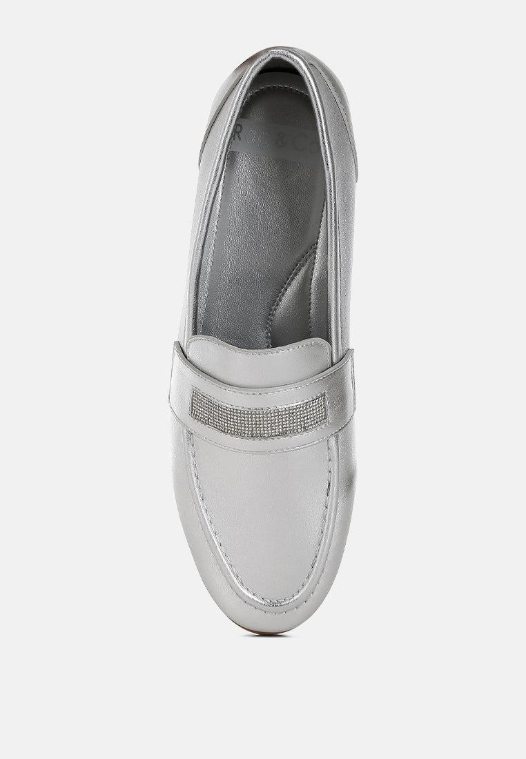 eden ode rhinestone strap metallic loafers#color_silver