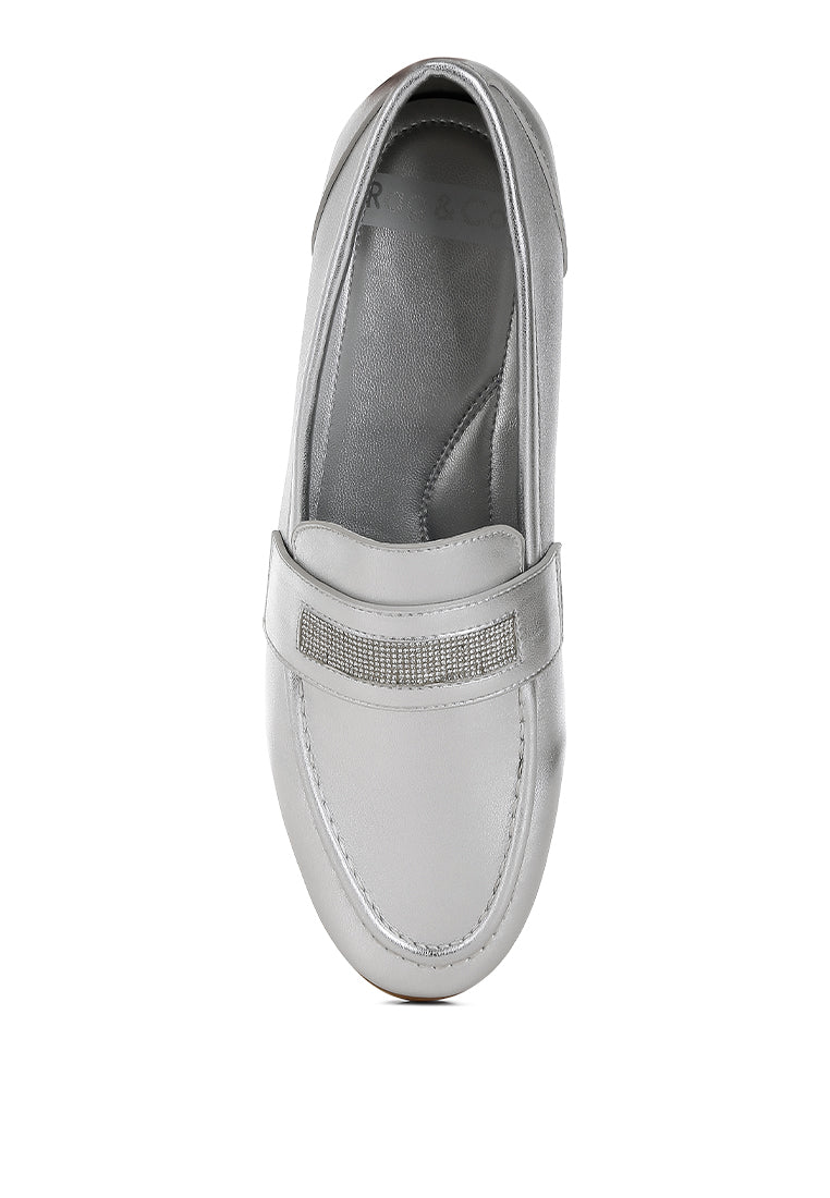 eden ode rhinestone strap metallic loafers#color_silver