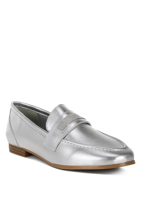 eden ode rhinestone strap metallic loafers#color_silver