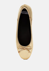 enchanted bow detail metallic ballerinas#color_gold