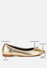 enchanted bow detail metallic ballerinas#color_gold