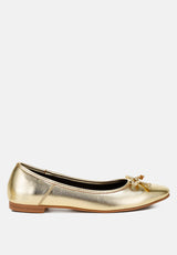 enchanted bow detail metallic ballerinas#color_gold