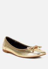 enchanted bow detail metallic ballerinas#color_gold