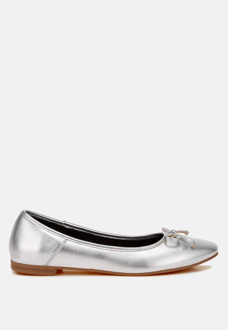 enchanted bow detail metallic ballerinas#color_silver