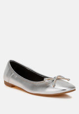 enchanted bow detail metallic ballerinas#color_silver