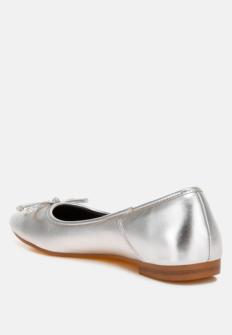 enchanted bow detail metallic ballerinas#color_silver