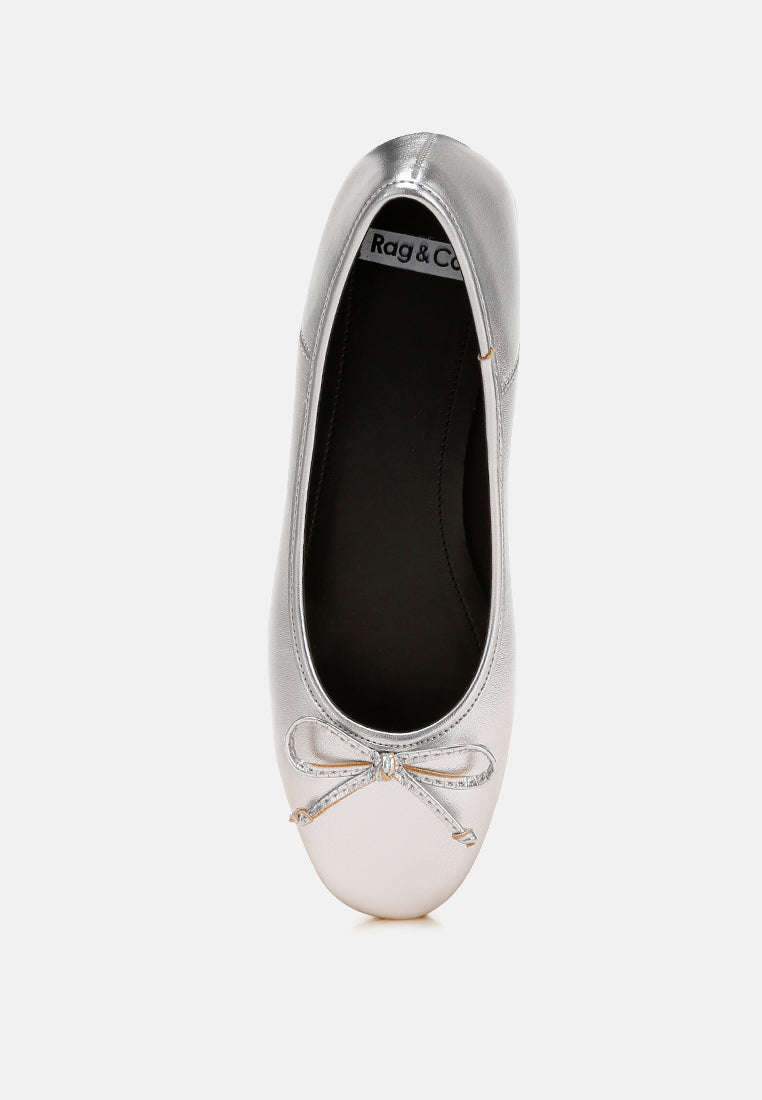 enchanted bow detail metallic ballerinas#color_silver