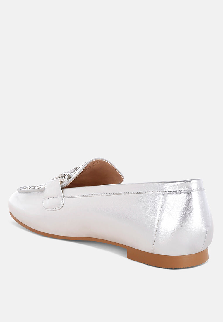 estafa horsebit & studs metallic pleather loafers#color_silver