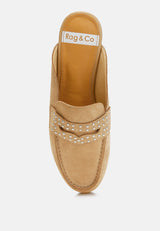 eve park stud embellished penny strap mules#color_beige