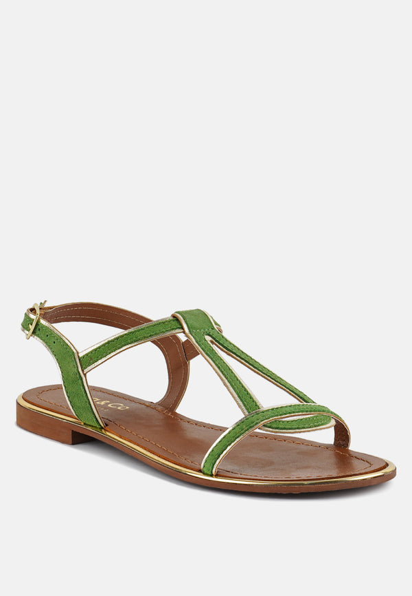 FEODORA Green Flat Slip-on Sandals#color_green