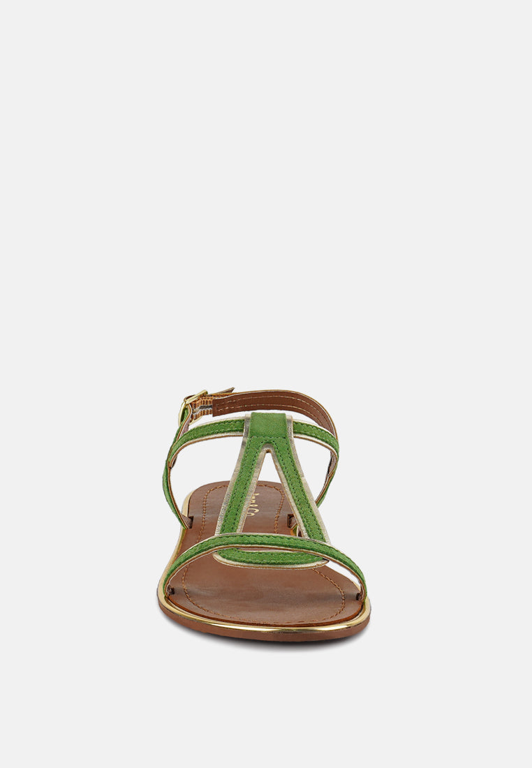 FEODORA Green Flat Slip-on Sandals#color_green