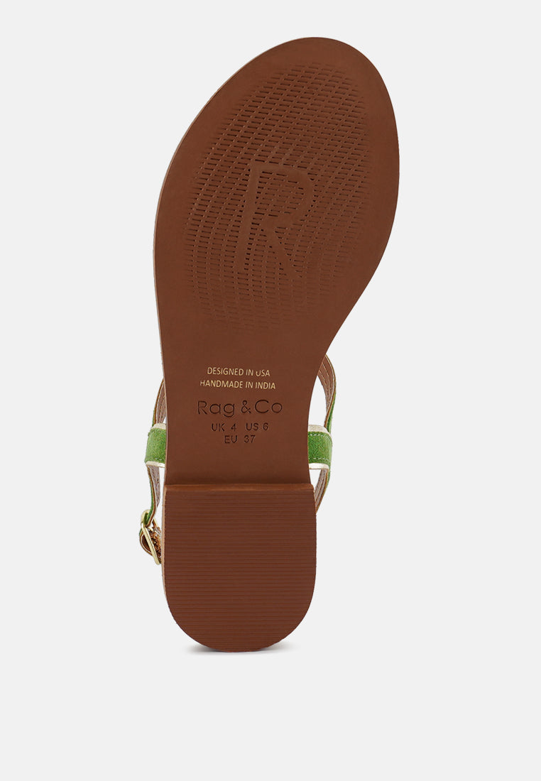 FEODORA Green Flat Slip-on Sandals#color_green