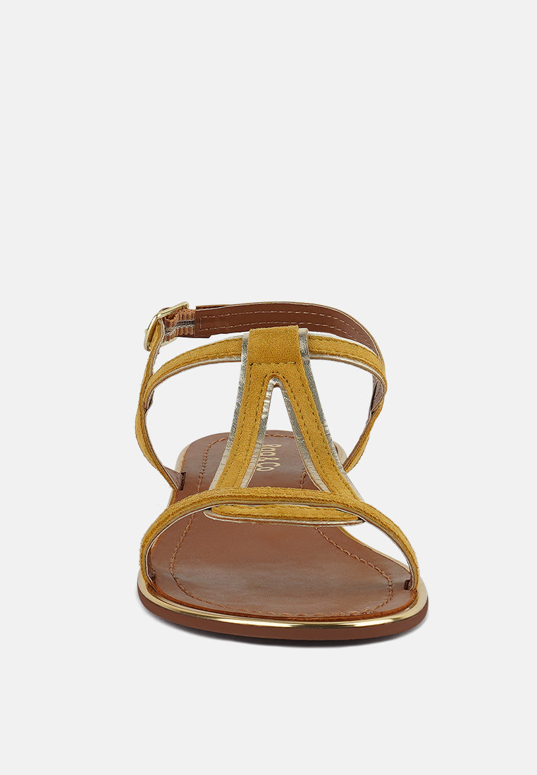 FEODORA Yellow Flat Slip-on Sandals#color_yellow