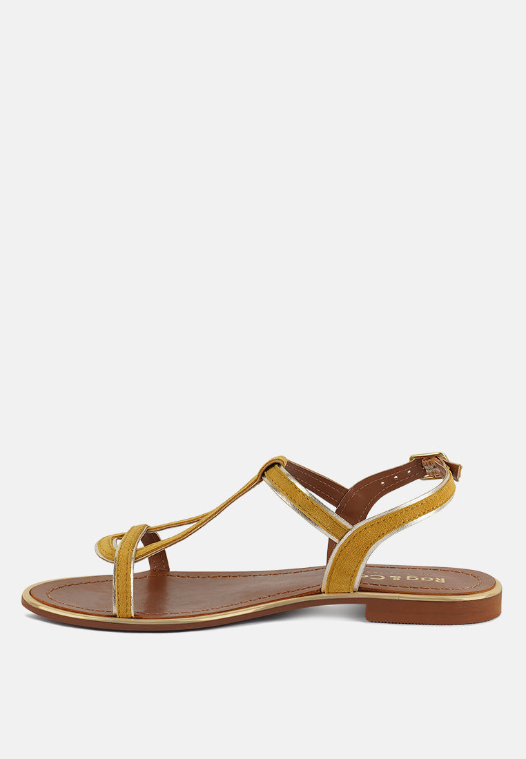 FEODORA Yellow Flat Slip-on Sandals#color_yellow