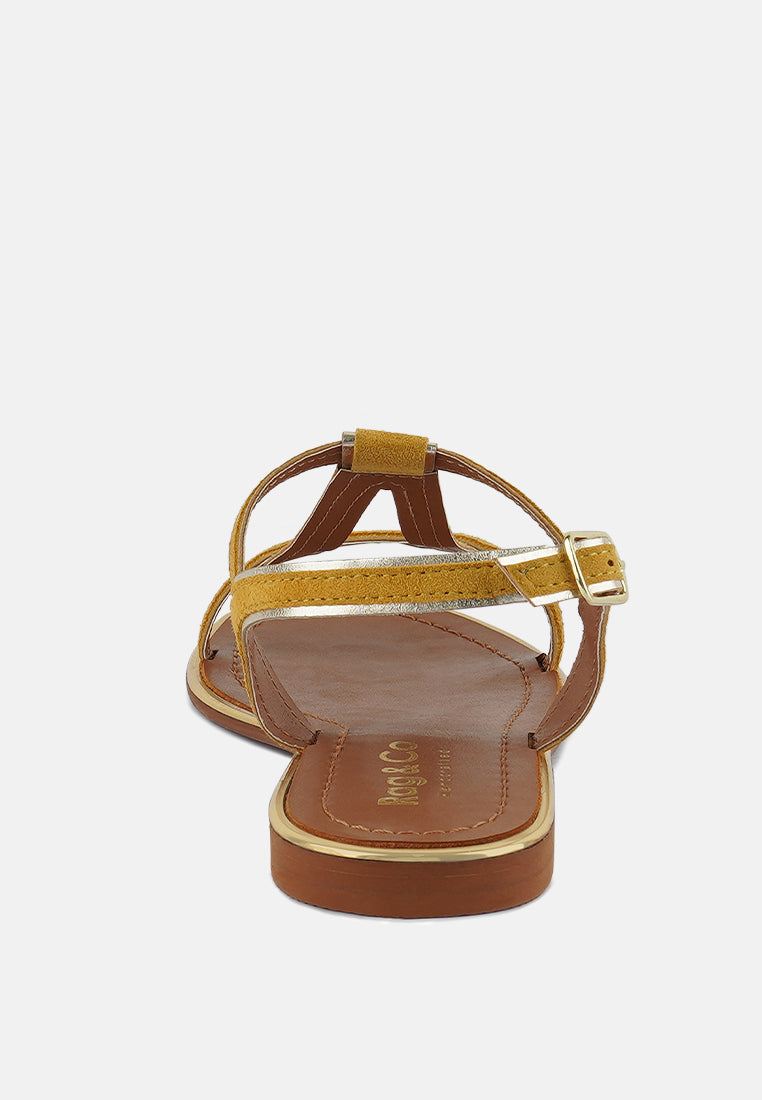 FEODORA Yellow Flat Slip-on Sandals#color_yellow