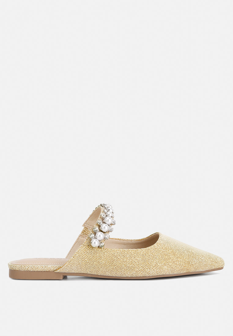 GEODE Pearl Embellished Slip On Mules#color_beige