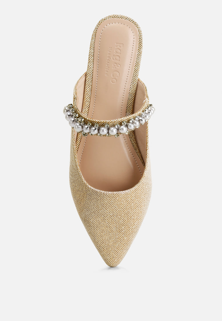 GEODE Pearl Embellished Slip On Mules#color_beige