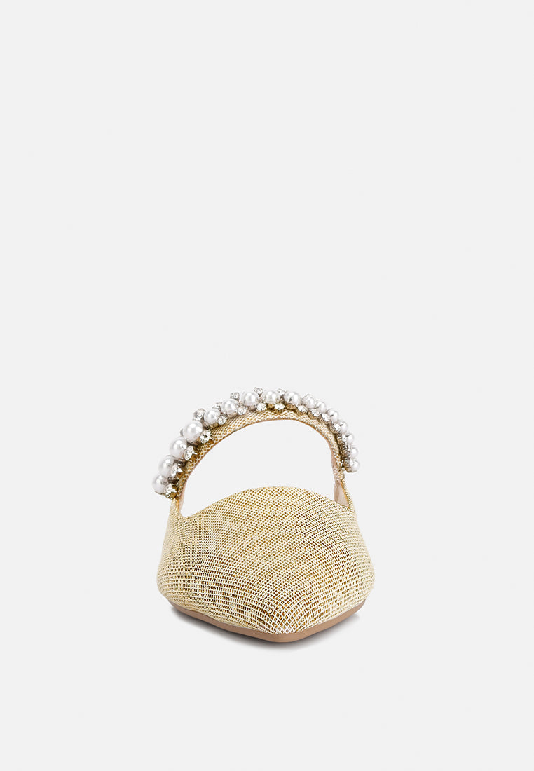 GEODE Pearl Embellished Slip On Mules#color_beige
