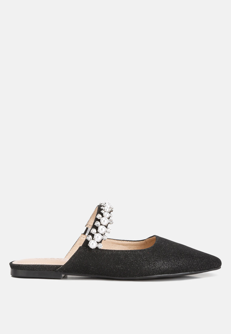 GEODE Pearl Embellished Slip On Mules#color_black