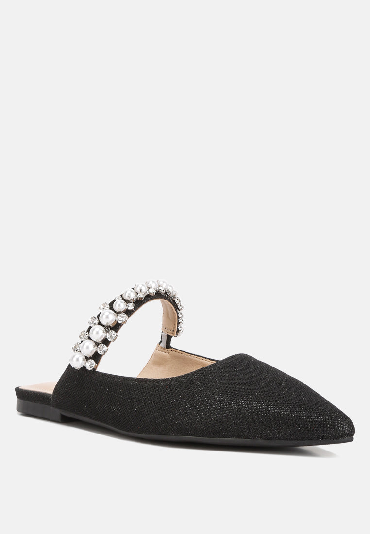 GEODE Pearl Embellished Slip On Mules#color_black