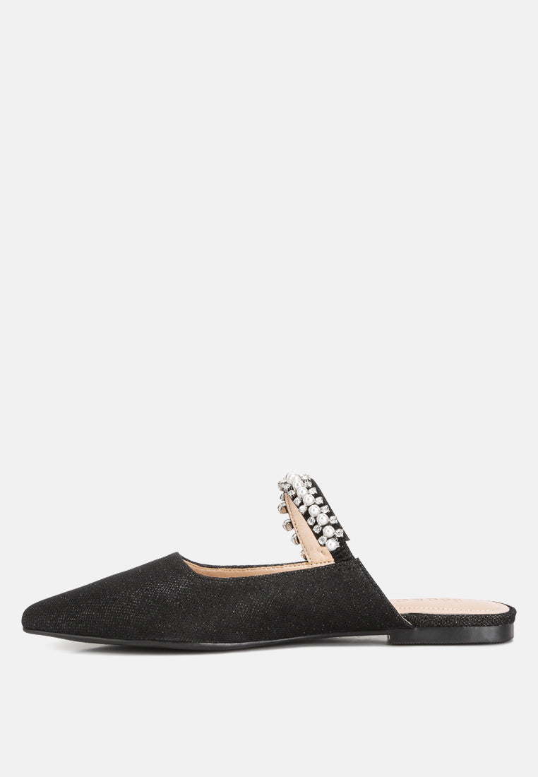 GEODE Pearl Embellished Slip On Mules#color_black