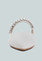 GEODE Pearl Embellished Slip On Mules In Silver#color_silver