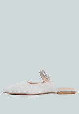 GEODE Pearl Embellished Slip On Mules In Silver#color_silver