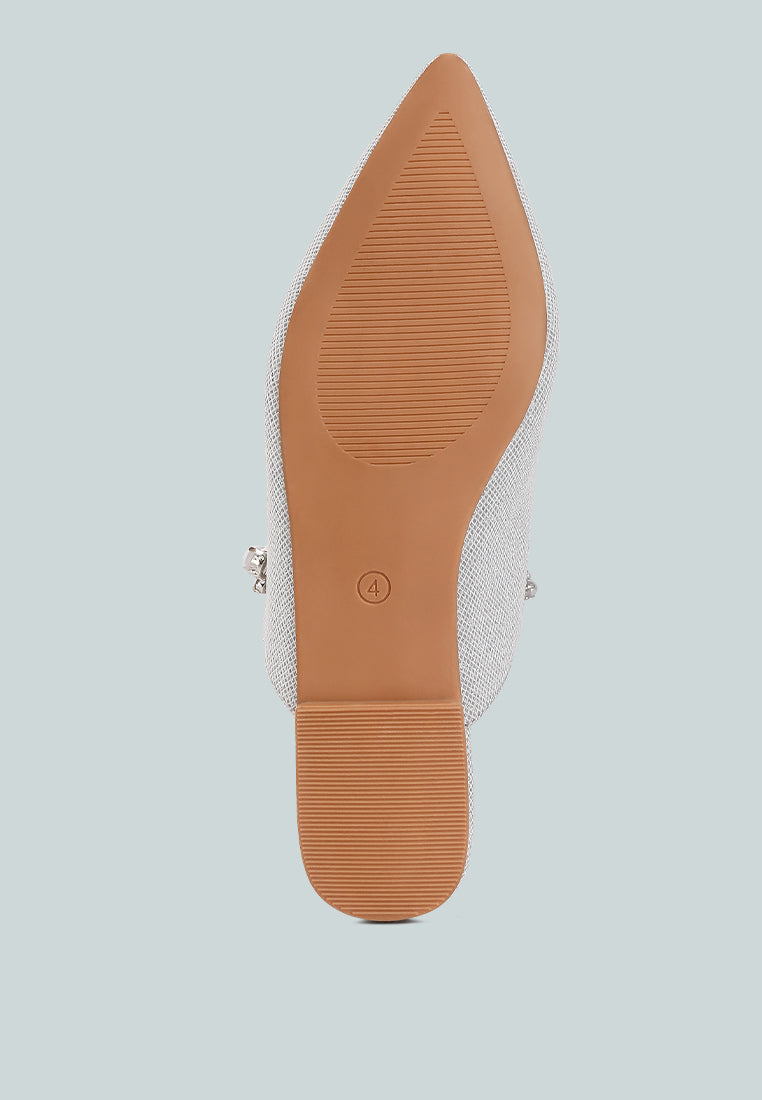 GEODE Pearl Embellished Slip On Mules In Silver#color_silver