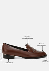 gabassi studded genuine leather loafers#color_brown